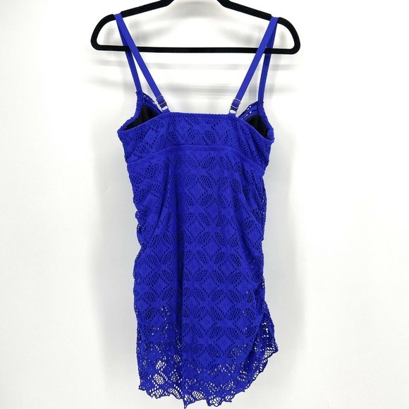 Becca Purple Crochet Ruched One Piece Swimsuit - Picture 3 of 6